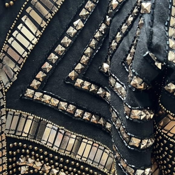 Festival bomber jacket embellished Black and Gold - Picture 3 of 4